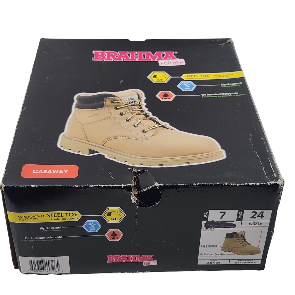 Brahma Caraway II Women 7 Wheat Steel Toe Work Boots Safety Slip Resistant